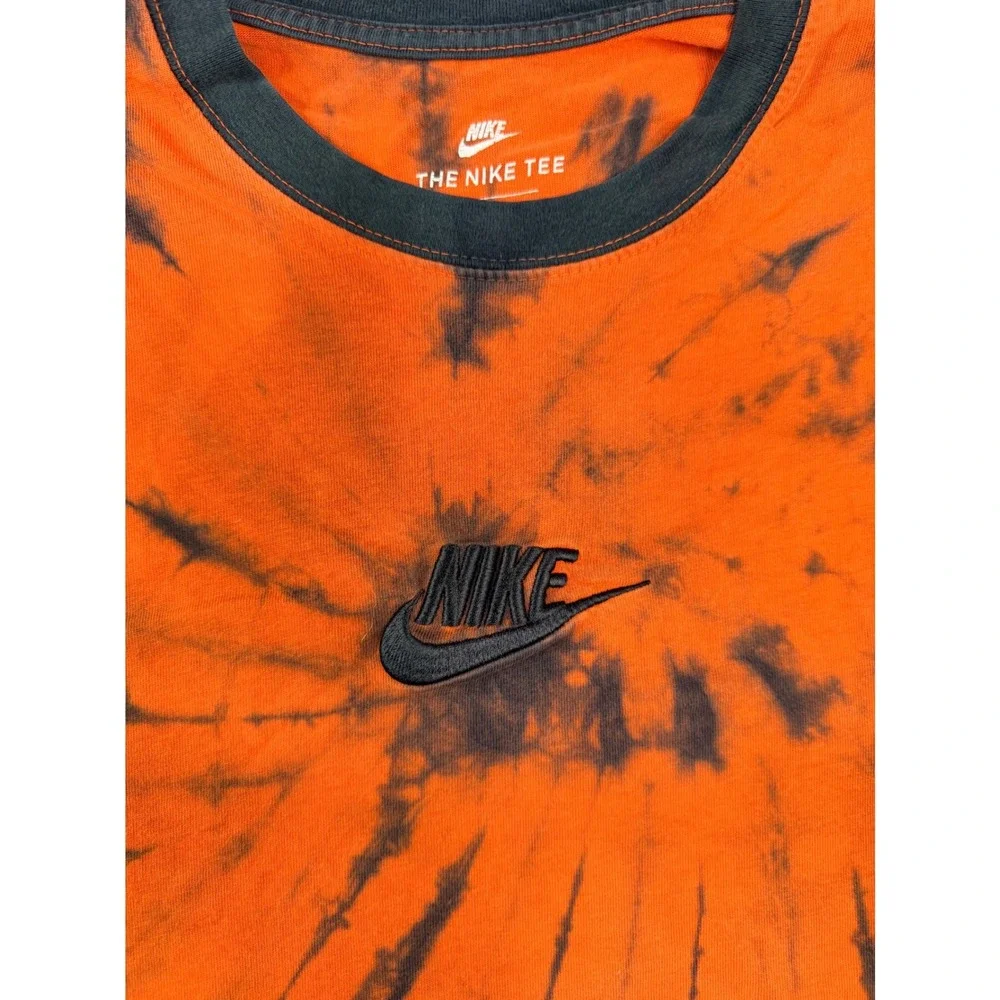 Nike Vintage Tie Dye T-Shirt Mens Medium Orange Black Graphic Swoosh Y2K 90s Tee